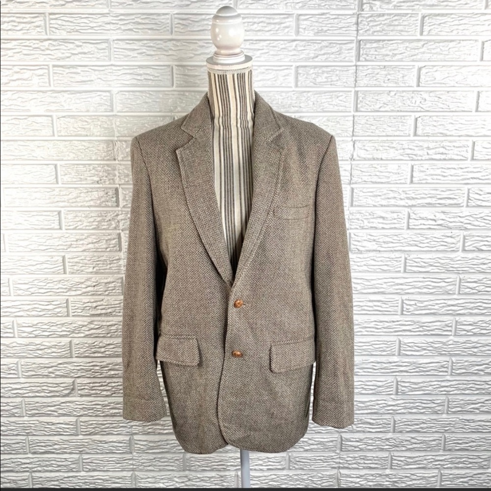Vtg CS & Co Brown Herringbone Wool Tweed Blazer